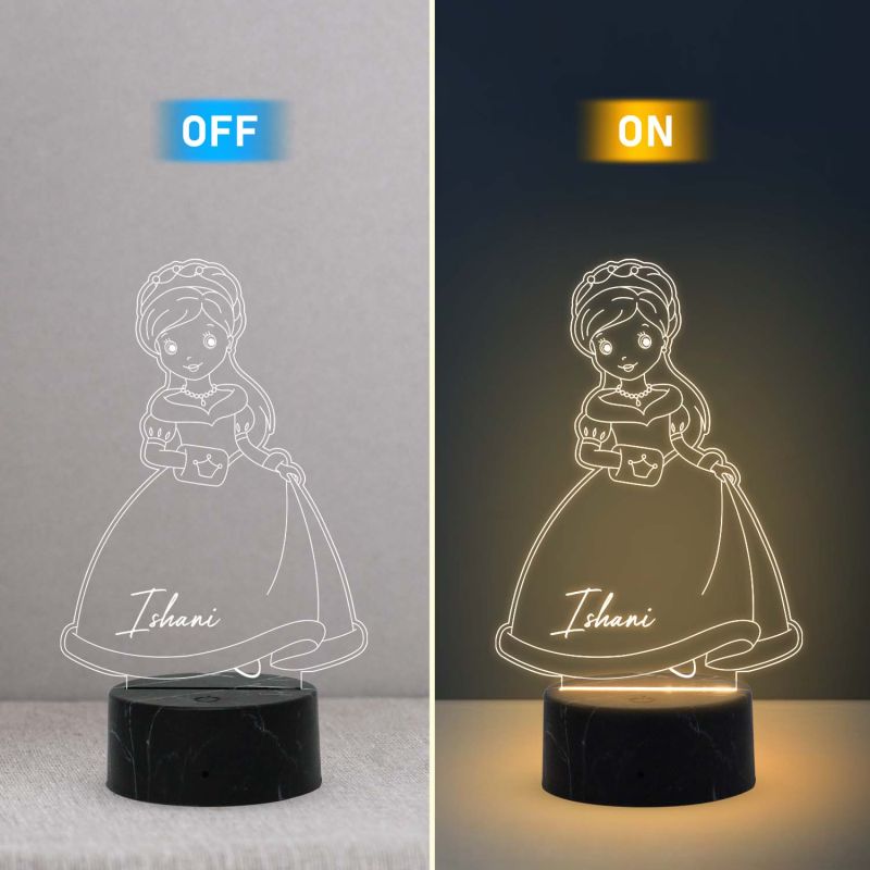 3D Illusion Nice Dream Princess Night Light with Warm White Light Customized with Name Gifts for Children Girls